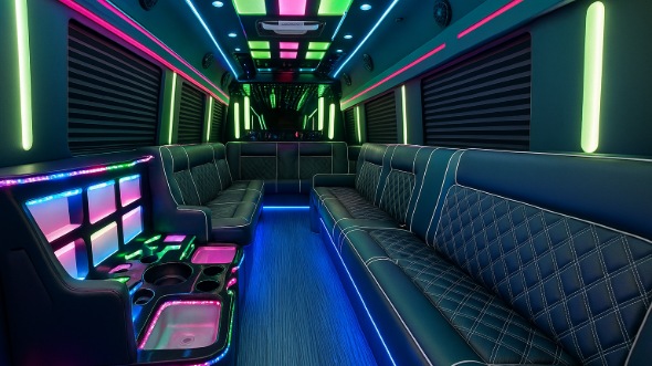 Interior of Charter Bus Company Huntsville's Party Bus in Huntsville